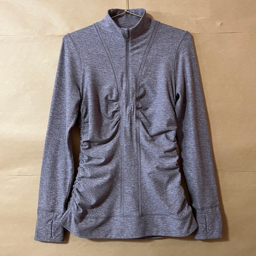 Lululemon | Cypress Kiss 1/2 Zip Heathered Lunar Rock Ruched Pullover Size 6